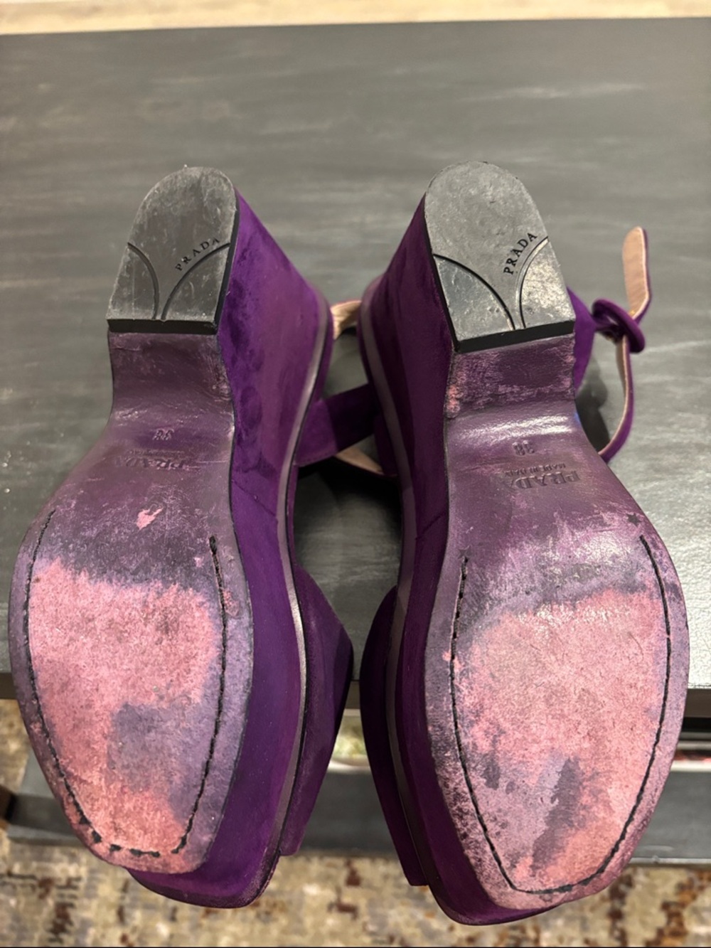 Prada Purple Suede Peep-Toe Ankle-Strap Heels - Picture 5 of 5